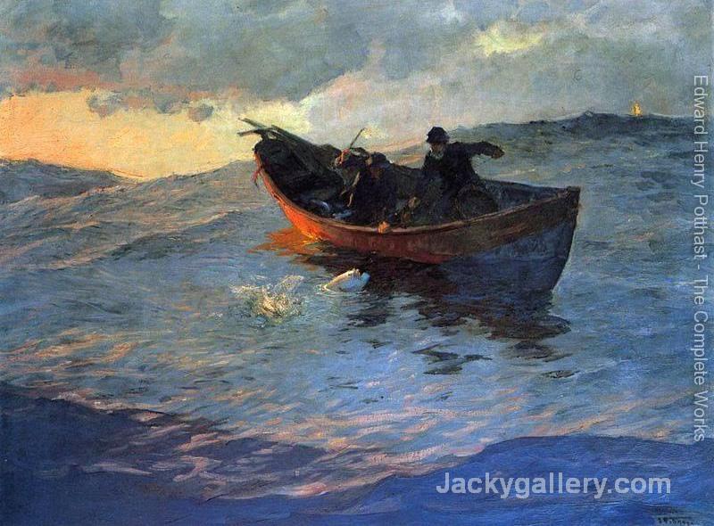 Struggle for the Catch by Edward Henry Potthast paintings reproduction - Click Image to Close